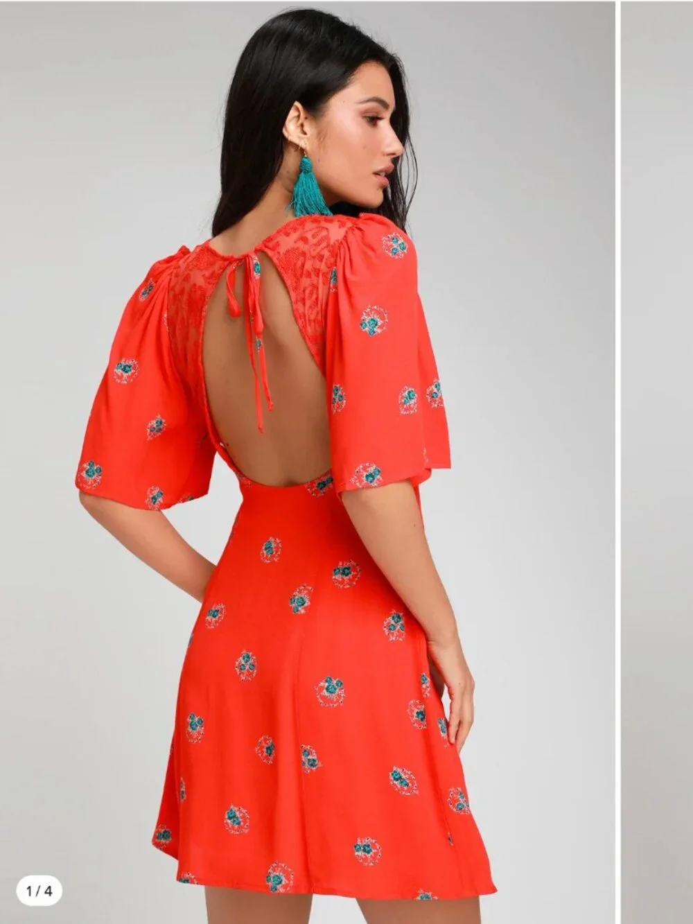 Free People Mockingbird Open Back Mini Dress Red Floral - Picture 2 of 16